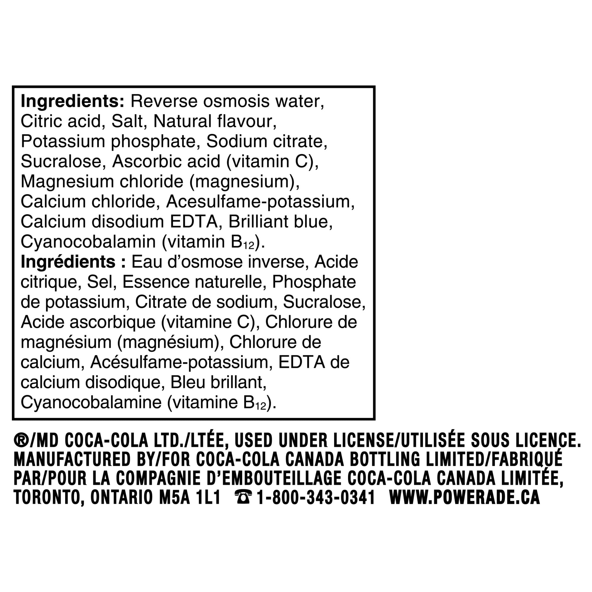 Powerade Zero Blue Raspberry Bottles, 591 mL