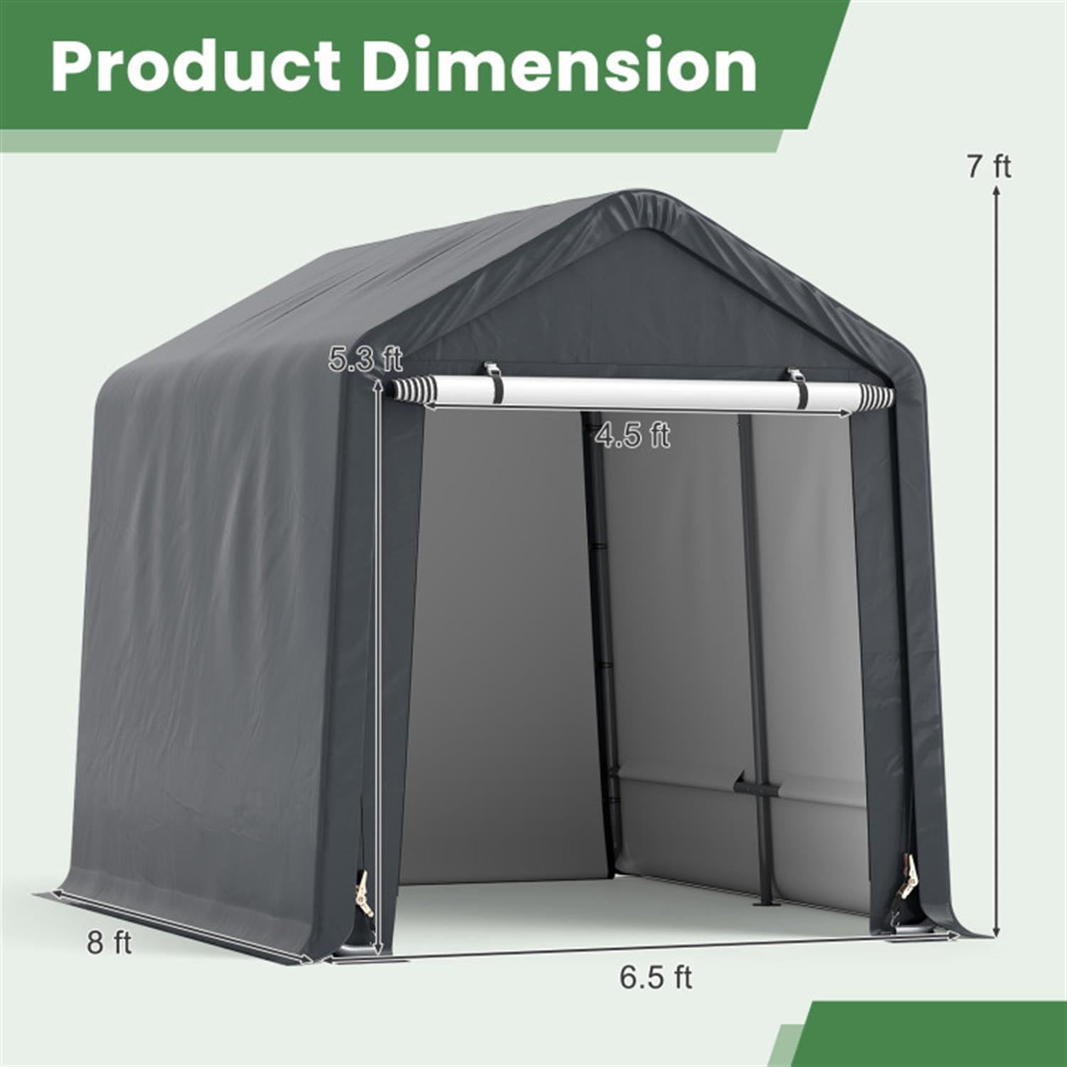 Demi Bonn 8 x 6.5 Feet Portable Motorcycle Carports Outdoor Storage Shelter, Waterproof and UV Resistant Portable Garage Kit Tent, Gray