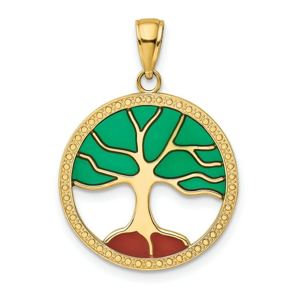 14K Yellow Gold Enameled Tree of Life Pendant