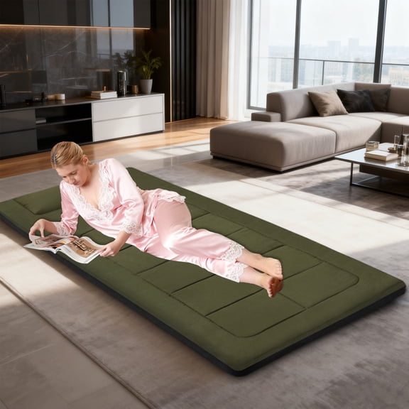 Floor Mattress 80" x 36" Foldable Anti-Slip Camping Cot Mattress, XXL Sleeping Pad, Versatile Japanese Tatami Futon Pad for Outdoor, Home