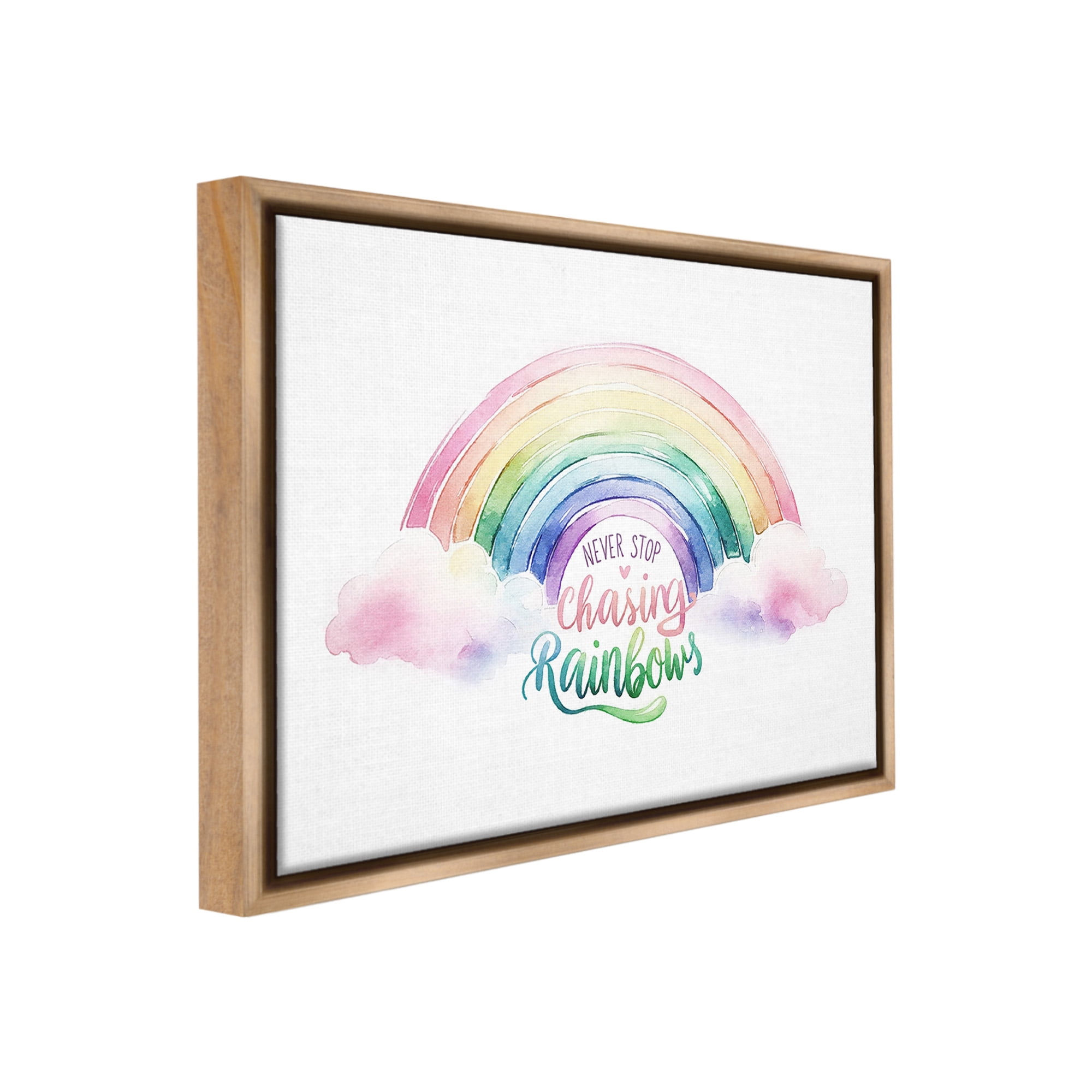 Stupell Industries Inspirational Chasing Rainbows Inspirational Painting Brown Floater Framed Canvas Art Print Wall Art, 31 x 25