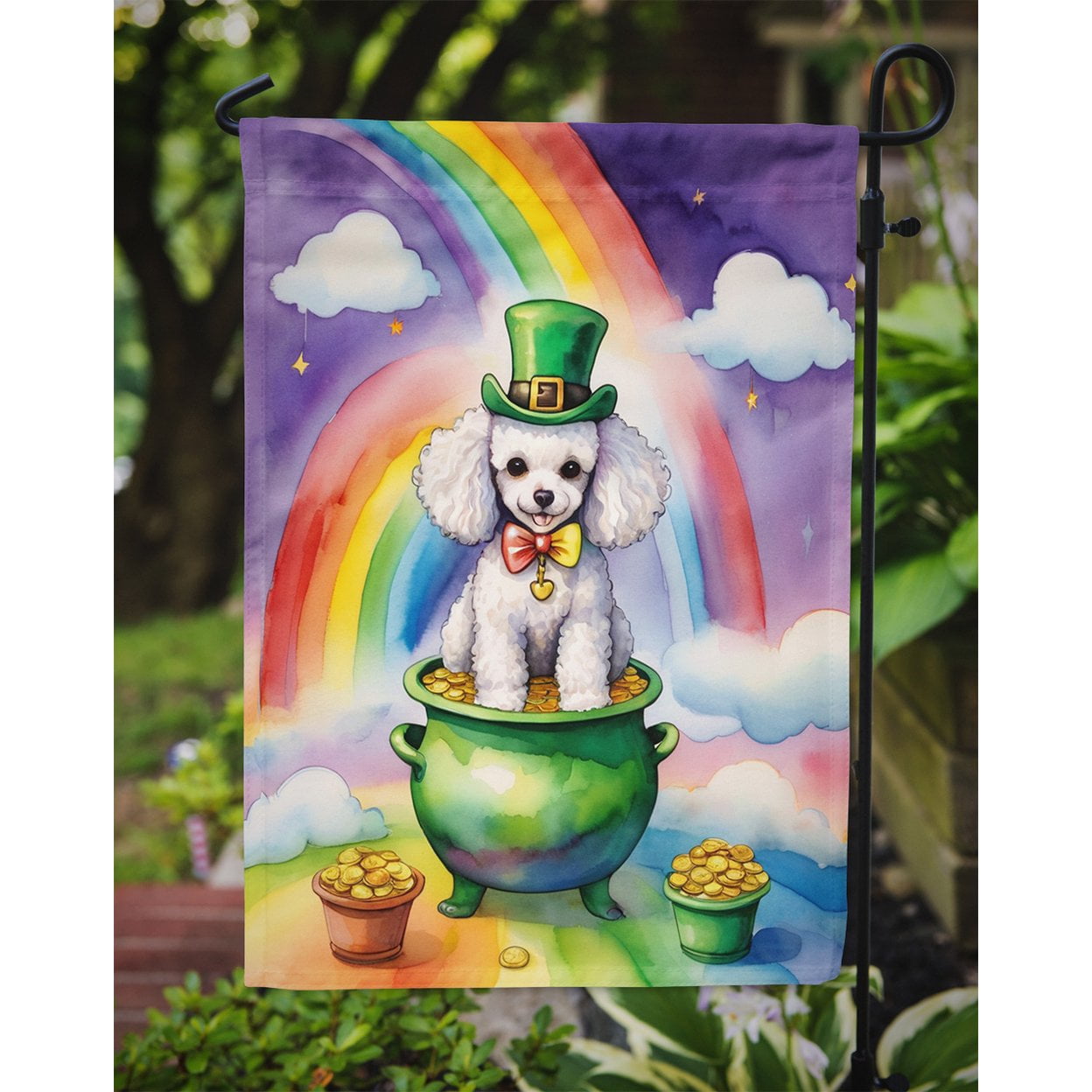 White Poodle St Patrick's Day Garden Flag 11.25 in x 15.5 in