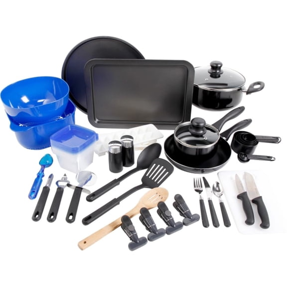 Gibson Home Total Kitchen 59 Piece Cookware Combo Set - 1 quart Length Width Saucepan, 4 quart Length Width Dutch Oven, 8.60" Diameter Frying Pan, Cookie Sheet, 12" Diameter Pizza Pan, Spoon, Slotted