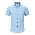 thumbnail image 5 of oelaio Mens Cotton Plaid Shirt Short Sleeve Business Casual Button Down Shirts Regular Fit Untucked Dress Shirt Light Blue XL, 5 of 6