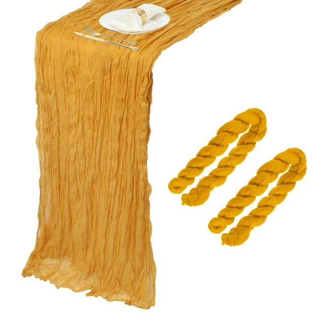 2 Paquetes de Caminos de Mesa de Gasa Amarillo Mostaza 35.4" x 118" para Bodas y Fiestas, (10 Pies)