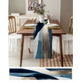 thumbnail image 3 of Geometric Table Runner-Cotton Linen- 72 Inch Holiday Dresser Scarves, Abstract Blue Brown White Neutral Coast Painting Tablerunner for Kitchen Coffee/Dining Living Room Dinner Scarf Décor 13x72, 3 of 9