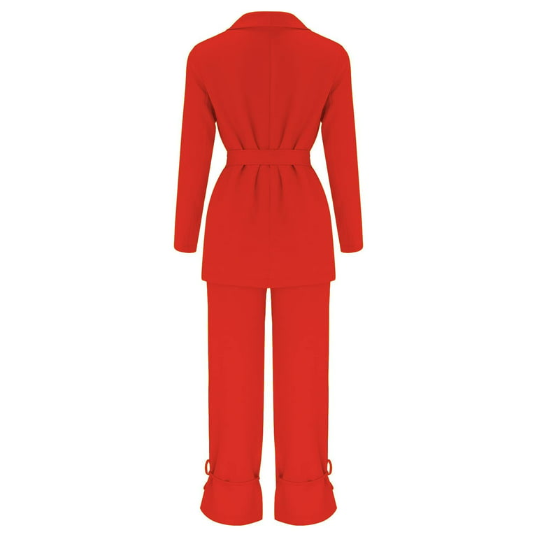 REORIAFEE Blazer Sets Women Outfits Going out Outfits Women's Long Sleeve  Suit Pants Casual Elegant Business Suit Red L