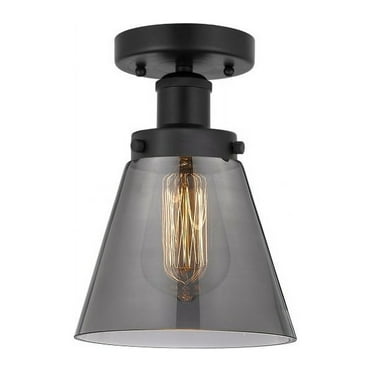 Innovations Lighting  Edison Cone - 1 Light 7" Semi-Flush Mount Matte Black/Plated Smoke