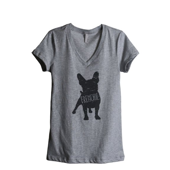 Thread Tank Frenchie Dog Silhouette Women's Relaxed V-Neck T-Shirt Tee Heather Grey Small