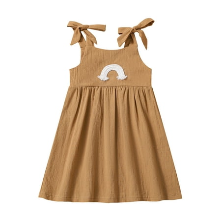 

Gureui Toddler Infant Baby Girls Summer Dress Casual Rainbow Pattern Tie-up Shoulder Strap Sleeveless Big Hem Skirt