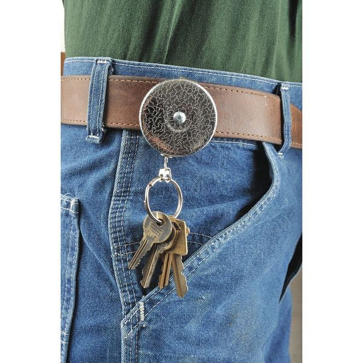 KEY-BAK Original Chain Retractable Keychain with 24" Stainless Steel Chain, Chrome Front, Steel Belt Clip, 8 oz. Retraction, Split Ring