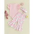 thumbnail image 3 of Bagilaanoe 3pcs Newborn Baby Girl Easter Outfits Pants Set Short Sleeve Romper Tops + Flare Trousers + Headband 3M 6M 12M 18M Infant Casual Clothes, 3 of 8