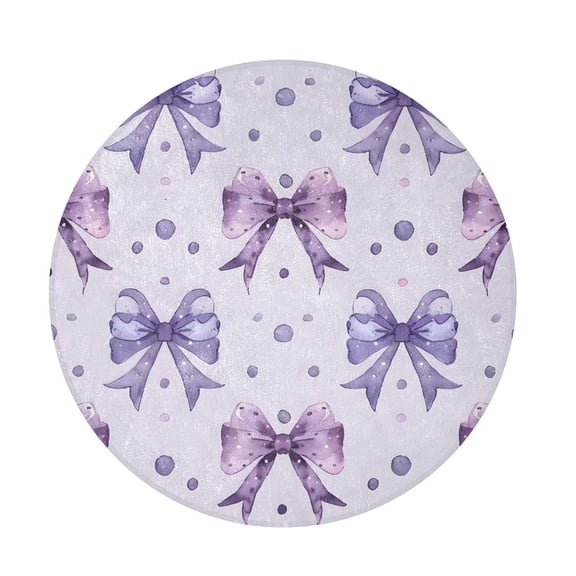 BZSMCE Purple Bow Watercolor Pattern Round Fluffy Area Rug 32.2in Non-Slip Circular Shaggy Rug