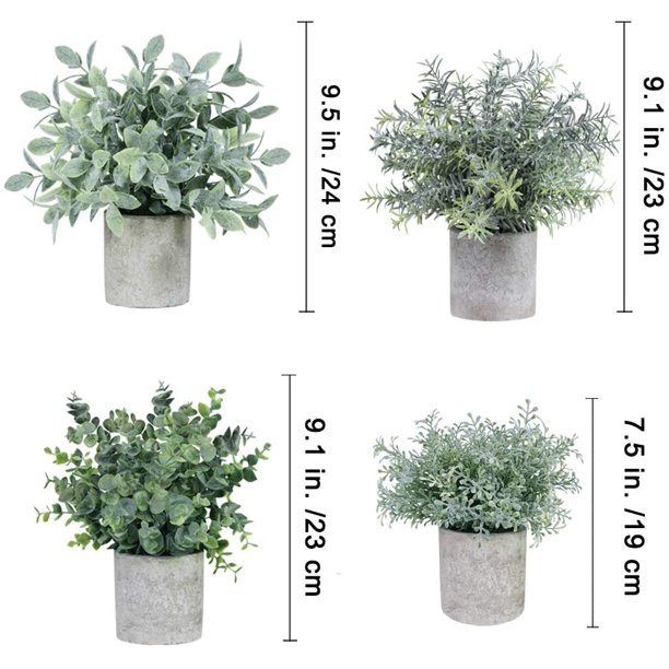 4 Pack Mini Potted Fake Plants Artificial Plastic Eucalyptus Rosemary