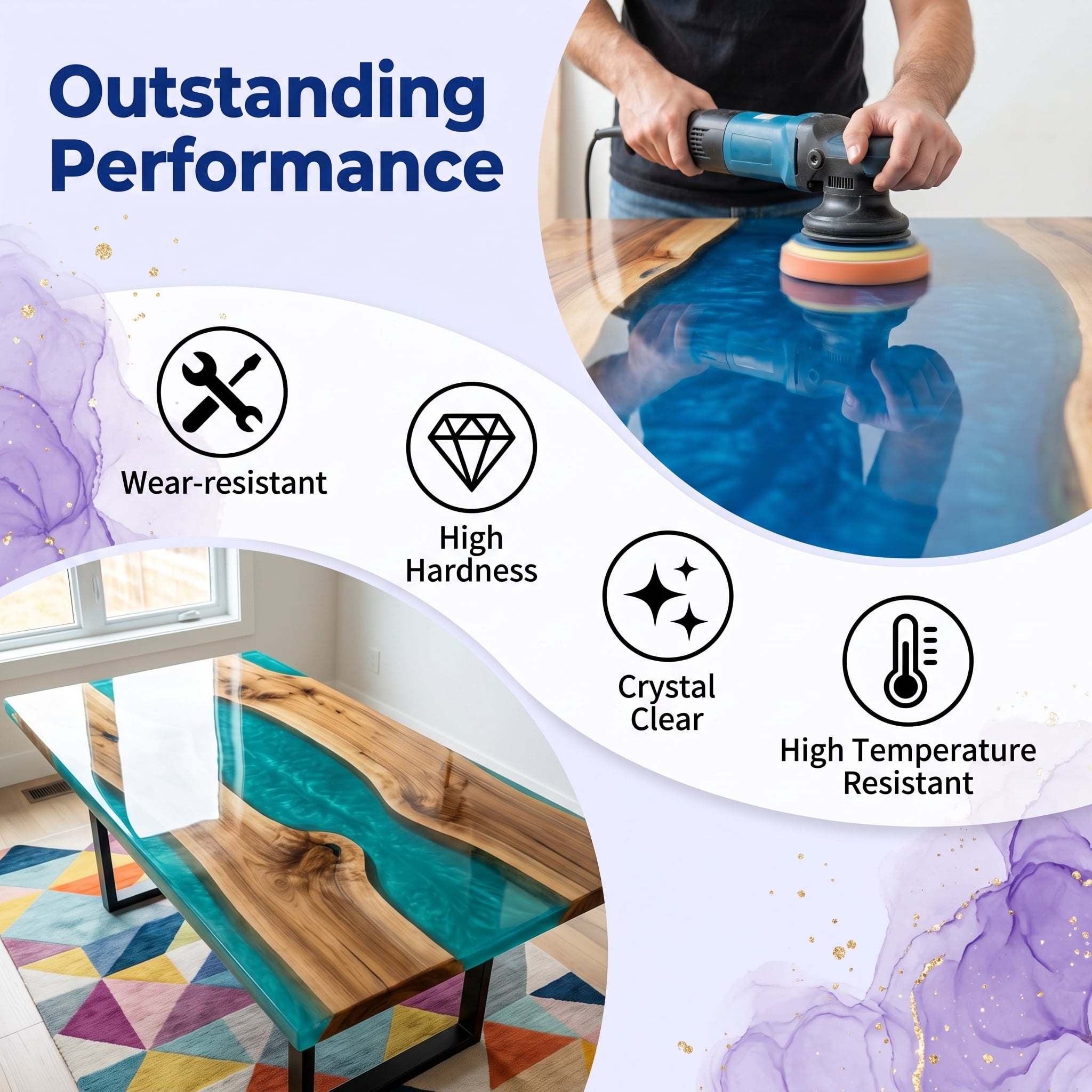 1 Gallon Crystal Clear AB Epoxy Resin Kit, With 68oz Resin Cleaner & 6 Color Pigments, Bubble-Free, Anti-Yellowing, Self-Leveling, 1:1 Easy Mix Ratio, Ideal For Coating, Casting, Tabletops, Molds, Mu