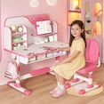 thumbnail image 2 of YNCE Premium Kids Study Desk Chair Set,Height Adjustable Children's Desk and Chair School Study Table Chair with Astronaut Pattern,Ergonomic Desk Chair with Writing Board, Bookshelf and Drawer, 2 of 10