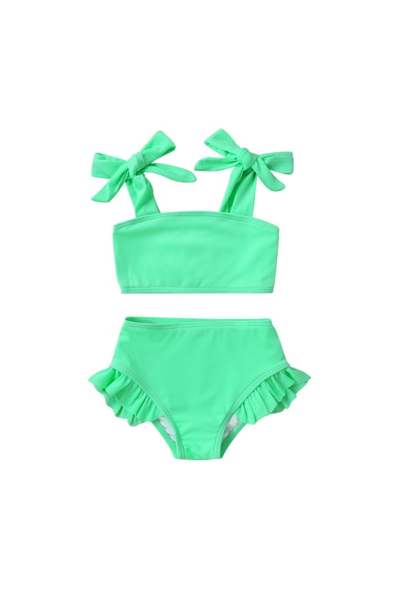 Toddler Girl Swimsuit Set Baby Solid Swimwear Summer Beach Bathing Suit Two Pieces for 3-4T