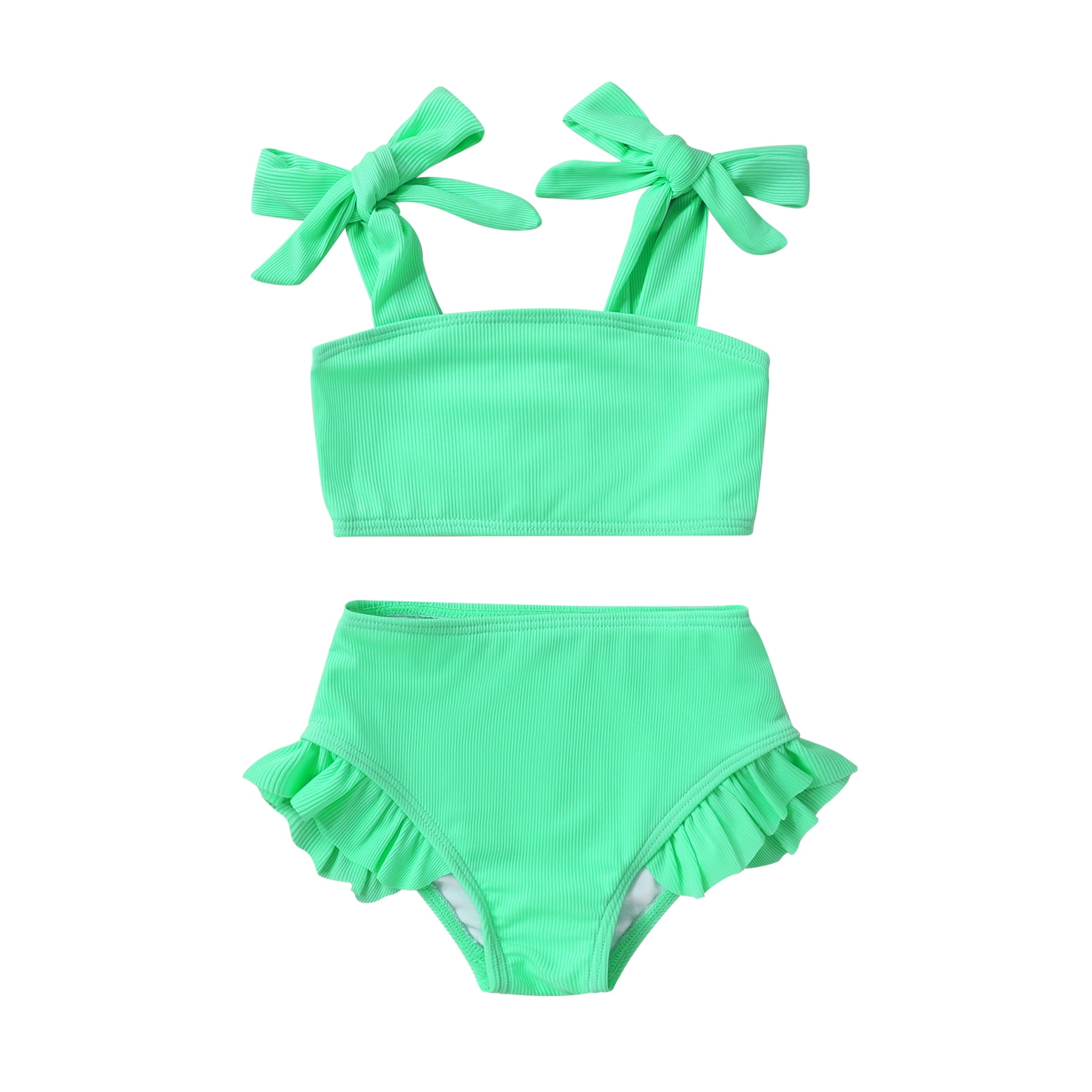Tiny Cutey Toddler Girl Swimsuit Set Baby Solid Swimwear Summer Beach Bathing Suit Two Pieces for 3-4T