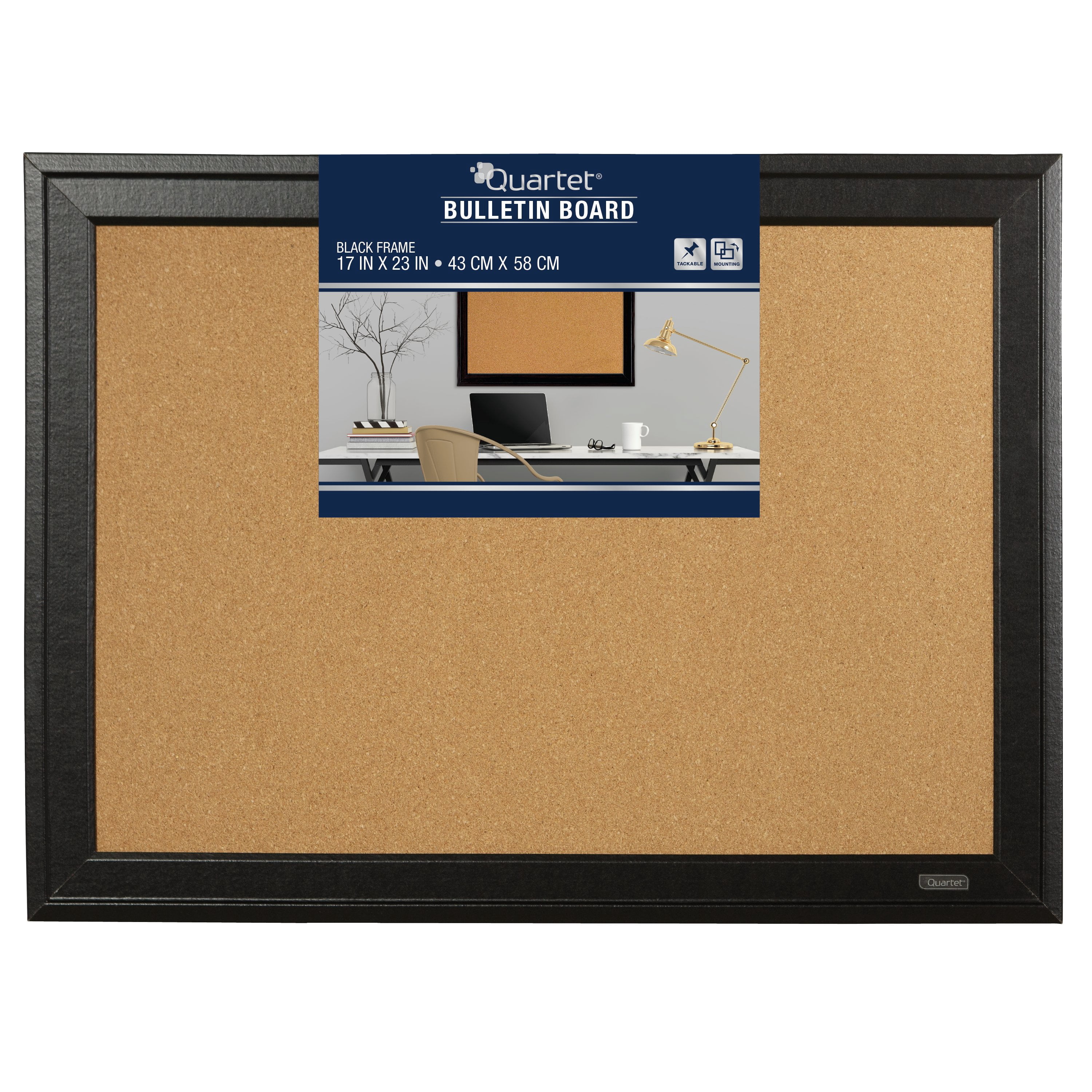 Quartet Home Décor Natural Cork Bulletin Board, 17" x 23", Ebony Frame