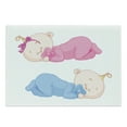 thumbnail image 1 of Cartoon Cutting Board, Little Twins Brother and Sister Sleeping in Pajamas Illustration White Background, Decorative Tempered Glass Cutting and Serving Board, Large Size, Pink Blue, by Ambesonne, 1 of 1