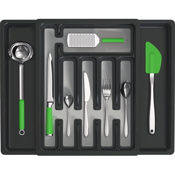 July Home Kitchen Drawer Organizer - Plastic Expandable Silverware Organizer & Utensil Holder and Cutlery Tray with Grooved Drawer Dividers for Flatware