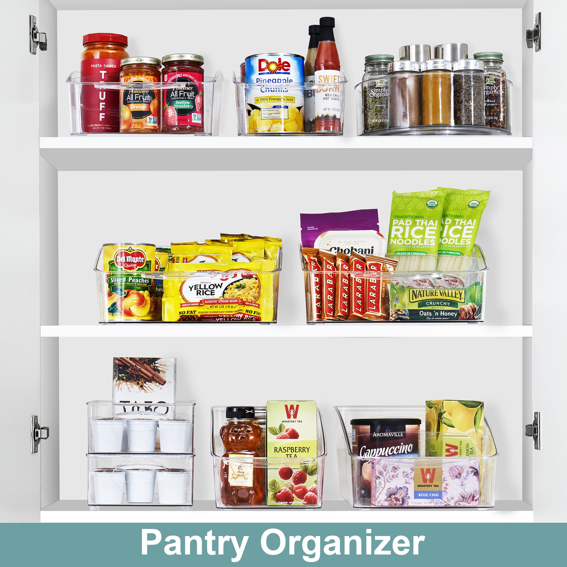 Sorbus Rolling Fridge Organizer Bins, Clear Refrigerator Storage with Dividers & Handles, 3 Pc Set