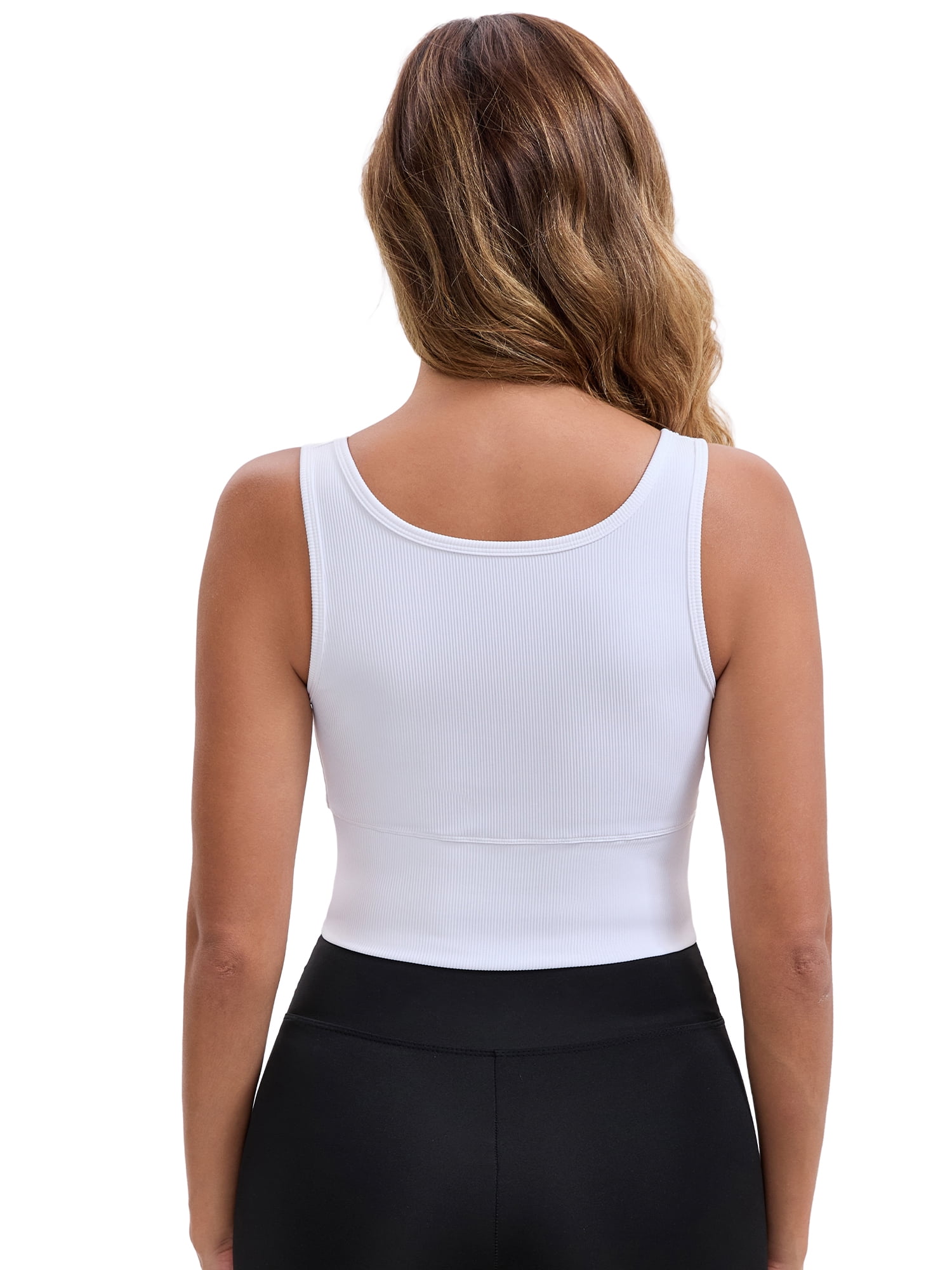 DARING DIVA Ribbed Sports Longline Push Up Crop Wide Strap Bras XXL White