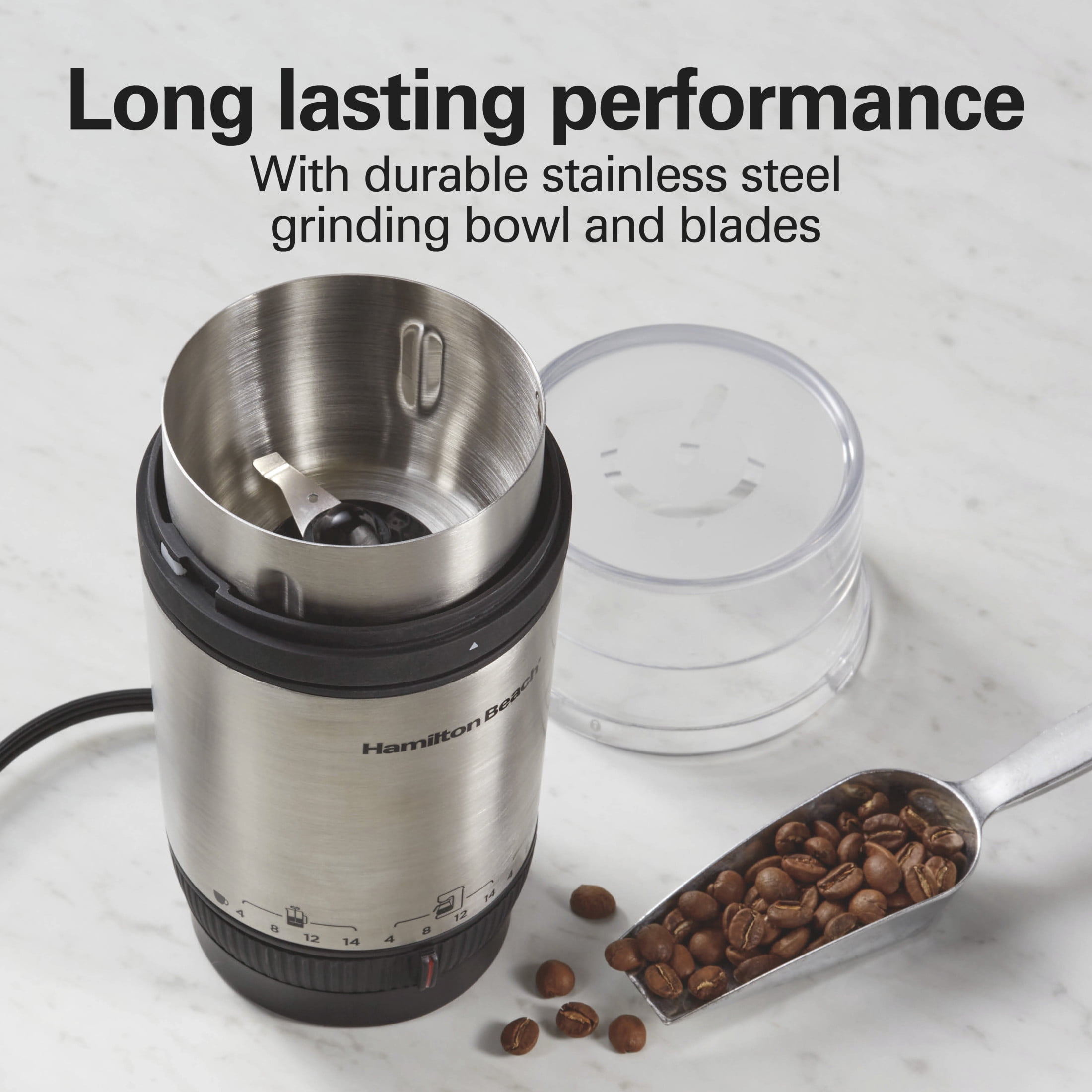 Hamilton Beach Custom Grind Electric Coffee Grinder, 14 Cups, Stainless Steel