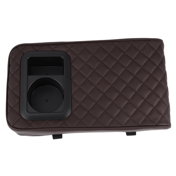 Funda del Consola Central del Coche Almohadilla del Consola Central con Soporte para Vaso 13.39"x7.48"x2.76" Negro Marrón Oscuro Cuero Nappa