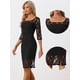 thumbnail image 2 of Vestido de Encaje Manga 3/4 para Mujer Escote Cuadrado Midi Recto Cansado Negro M, 2 of 6