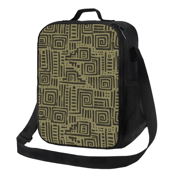 Tribal Geometric Patter Lunch Bag Insulated Thermal Lunch Box with Shoulder Strap & Handle for Women and Men