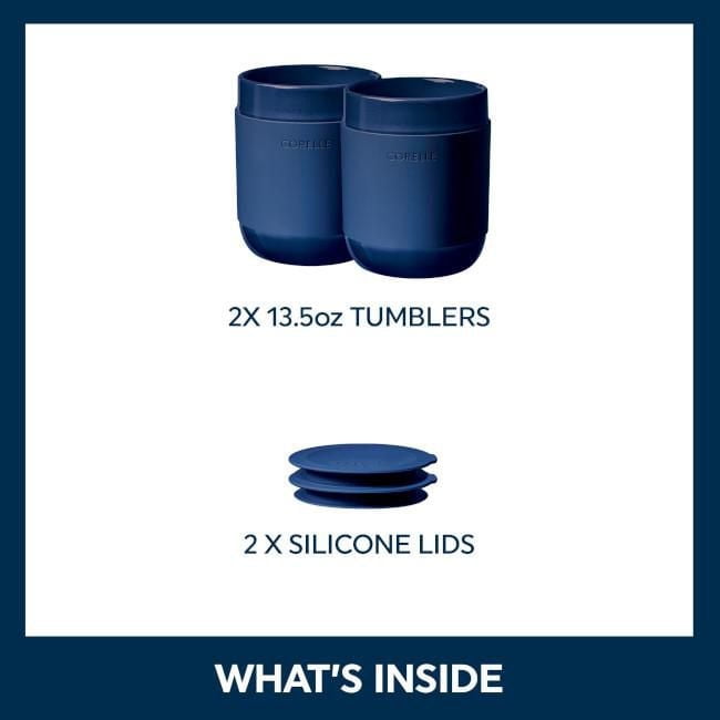 Gobelets Corelle® en grès de 13,5 oz avec couvercles en silicone, ensemble de 4 pièces