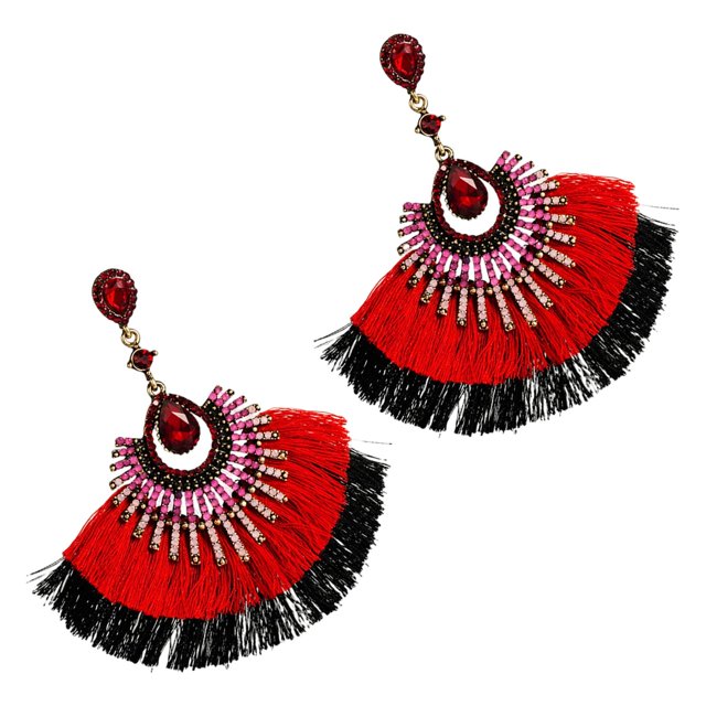 Pendientes de borla Yuyangstore bohemios para mujeres y niñas rojo