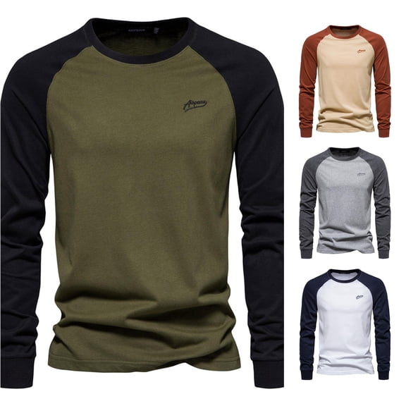Trendfront Mens Solid Color Raglan T Shirts Long Sleeve Contrast Baseball Sleeve Design Crewneck Casual Fall Everyday Tee Tops