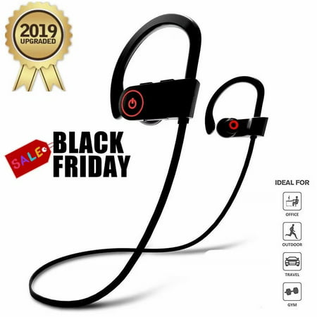 Black Friday Bluetooth Headphones w/12+ Hours Battery - Sport Ergonomic Lightweight, IPX7 Waterproof - Best Wireless Earphones w/Mic in-Ear Earbuds Style for Gym Running
