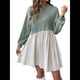 thumbnail image 3 of Vestido Corto Informal de Corte A con Cuello Redondo, Larga y Dobladillo con Volantes para Mujer Verde M, 3 of 9
