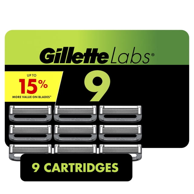 GilletteLabs Razor Blade Refills, Compatible with GilletteLabs with Exfoliating Bar by Gillette and Heated Razor, 9 Refills