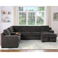 thumbnail image 4 of Hybition Modern Chenille Sofa Pull out Sofabed & Multifunctional Console-Brown, 4 of 9