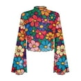 thumbnail image 6 of SCRAWLGOD Hibiscus Flower Women Bell Sleeve Tops Size M Bell Sleeve Lettuce Trim Tops Aesthetic Mock Neck Blouse Cropped Long Sleeve Slim Tops for Travel, 6 of 7