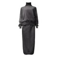 thumbnail image 4 of Women's 2 Piece Sweater Set Outfits Long Sleeve Oversized Top Bodycon Maxi Long Skirt Knit Dresses Grey S, 4 of 5
