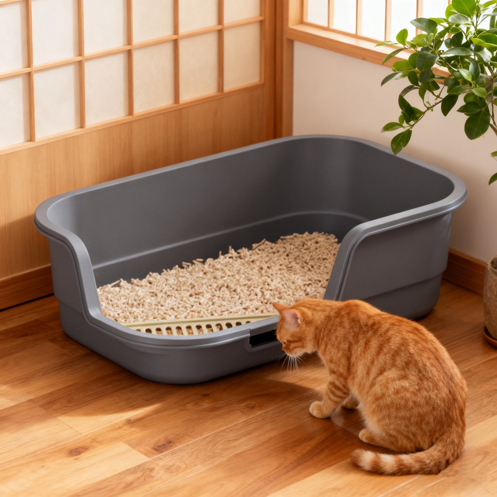 Semi Enclosed Cat Litter Box with High Sides, High Wall Low Entry Litter Box for Senior Cats, Durable Easy Clean Extra Large Cat Litter for Indoor Pet Potty