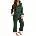 thumbnail image 2 of Yangnuo Women's Casual Velvet Fur Trim Collared Long-Sleeve Pajama Set Women's Casual Solid Color Long Sleeved Lapel Set Casual Top Pants Pajama Set, 2 of 4