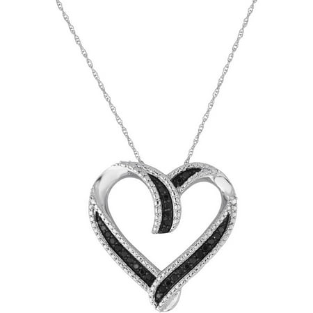 1/4 Carat T.W. Black Diamond Sterling Silver Two-Row Heart Pendant