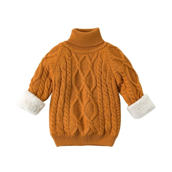 Zwiiyzr 6M-10Y Tricot pour Enfants Garçons et Filles Tendance Mignon Épaississant Chaud à Manches Longues Col Roulé Orange