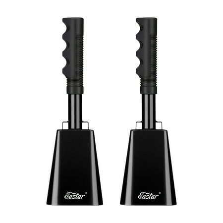 Eastar 2-Pack 10" Steel Cow Bell for Sporting Events, Football Games, Cheering Handle Cowbells, Loud Noise Makers, Christmas Party School Wedding Farm, Black
