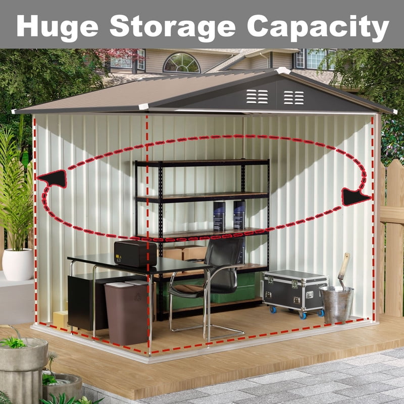 8x5 FT Outdoor Storage Shed with Lockable Door & Vent, Bike Tool Storeroom, Metal Shelter with Roof for Lawn Backyard