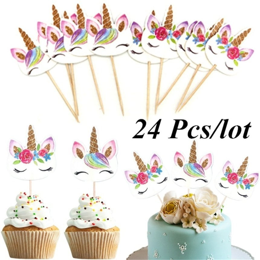 24pcs Set Unicorn Cartoon Cupcake Toppers Cake Decorating Insert