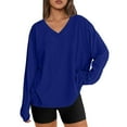 thumbnail image 1 of Oversized Sweatshirt Women, V-Neck Long Sleeve Pullover Tee Tops, Casual Loose Solid Color Stretch Fall Shirt, 1 of 6