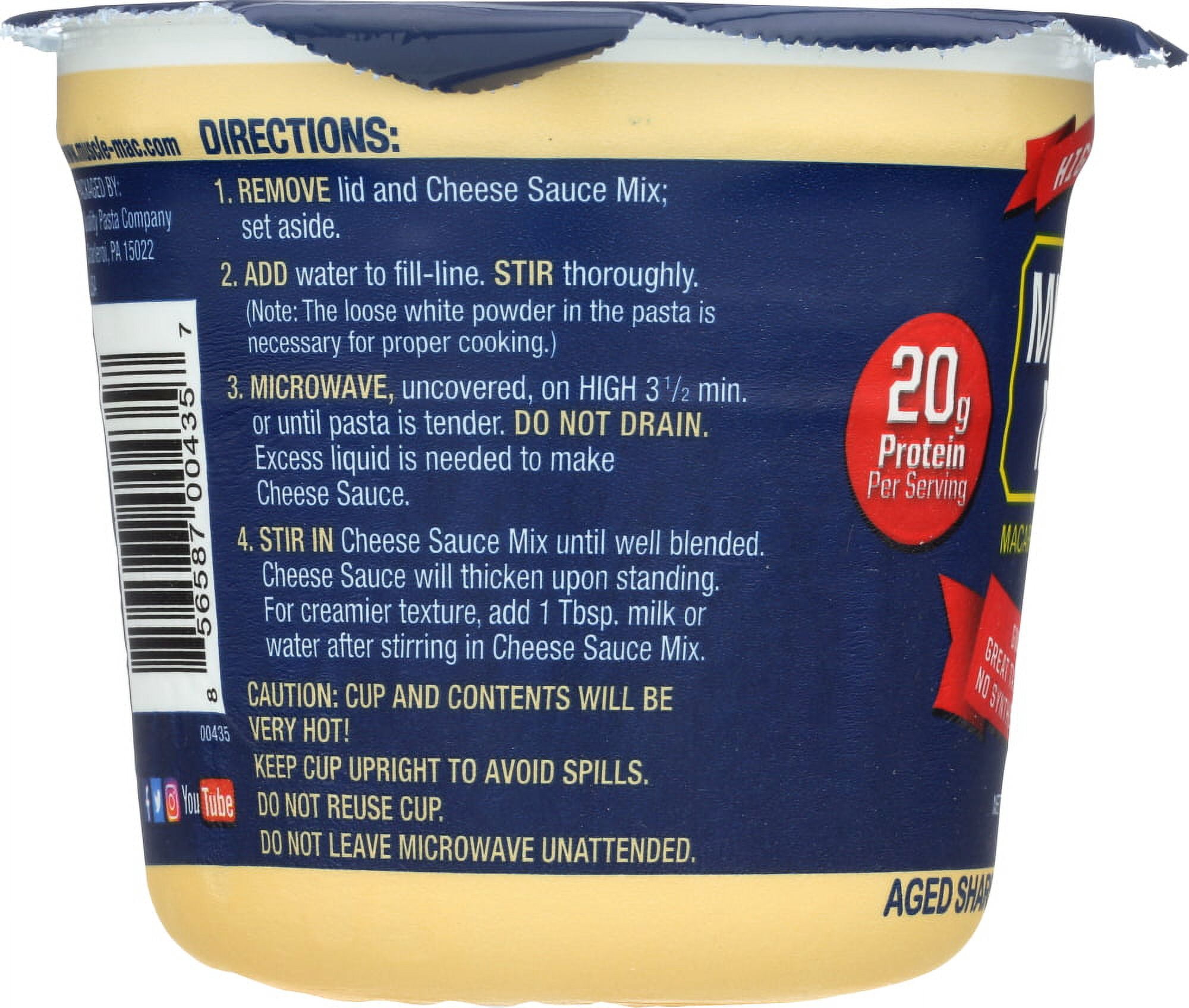 (5 pack) Muscle Mac Microwavable Macaroni & Cheese Cups - Aged Sharp White Cheddar Cheese - Made With Real Cheese & Butter (Updated Formula) - Vegetarian-Friendly Pea Protein - 3.6 oz