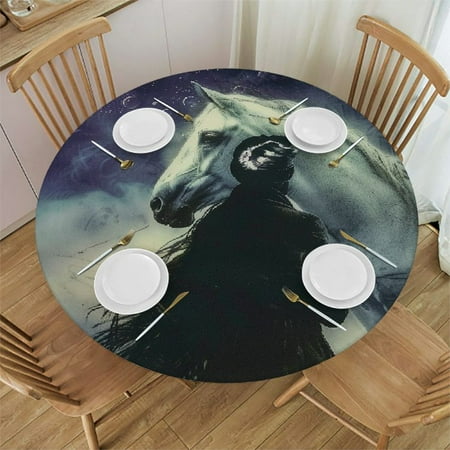 

Horse Round Table Cover Stain Resistant Washable Indoor Outdoor Tablecloth Kitchen Dining Wedding Parties 100% Polyester Fiber 42-46